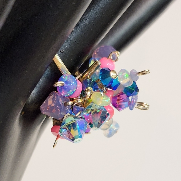 ◇ Genuine Artisan 14KGF With Ethiopian Opals & Swarovski Crystals Cluster Ring - Picture 4 of 15